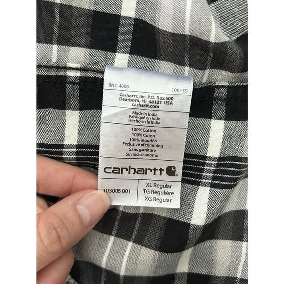 Carhartt Shirt Mens Size XL Short Sleeves Relaxed Fit White Black Plaid Cotton - Picture 6 of 6